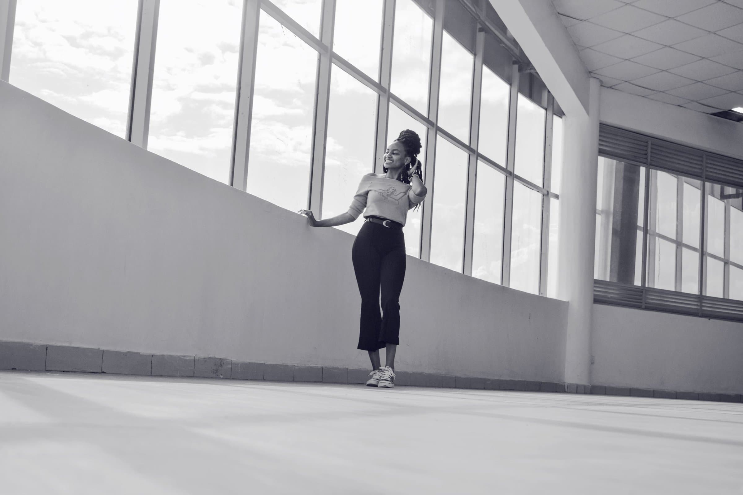 Black and white lifestyle portrait